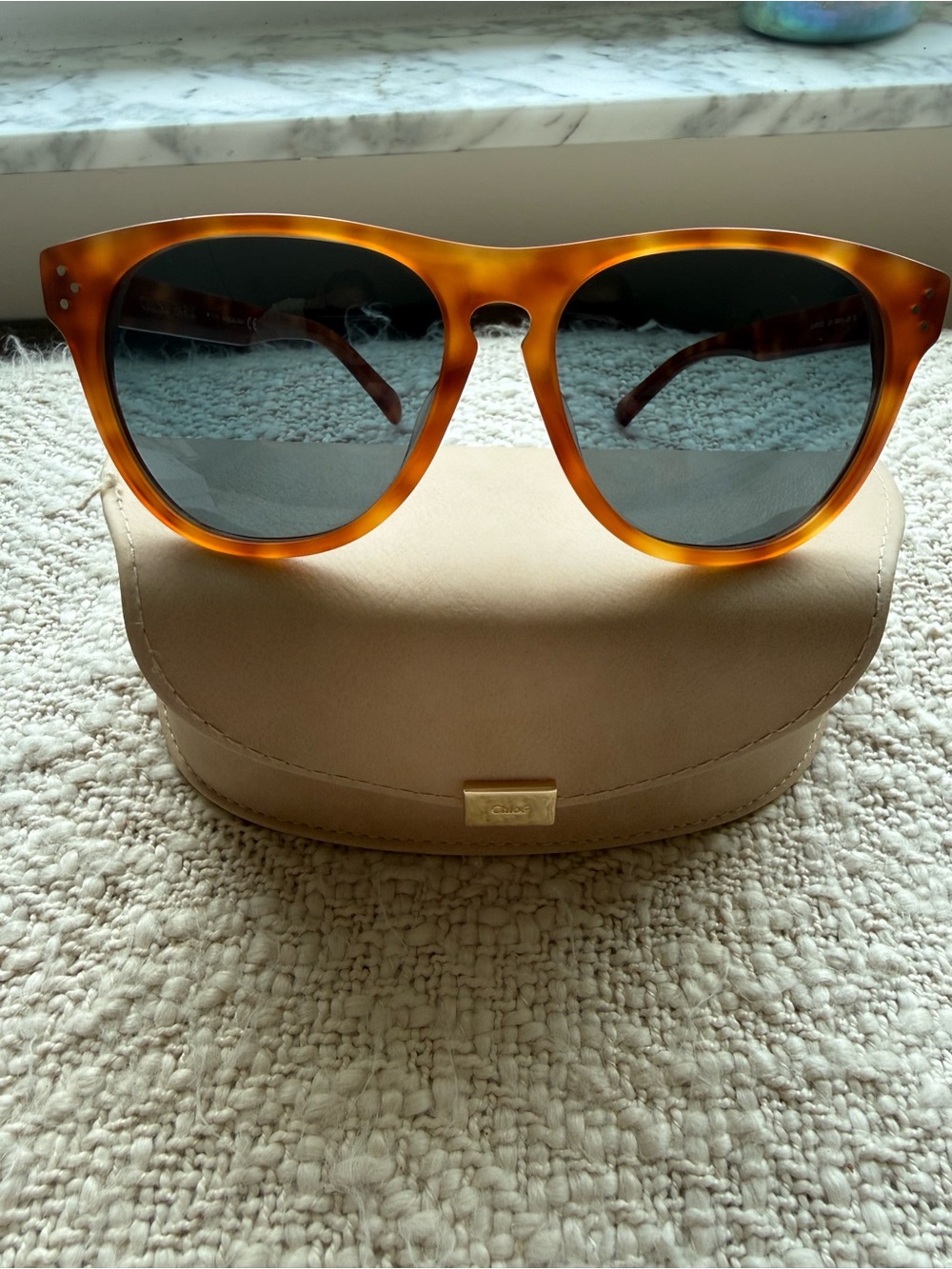 Celine Tortoiseshell Amber Frame Sunglasses with Dark Lenses